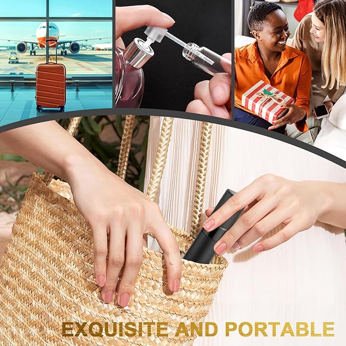 8ML Refillable Perfume Spray Bottles - Travel Atomizer Set with Removable Inner Bottle, Portable Leak Proof Lightweight Sprayer for Fragrances, Essential Oils (Matte Black 4 Pack)
