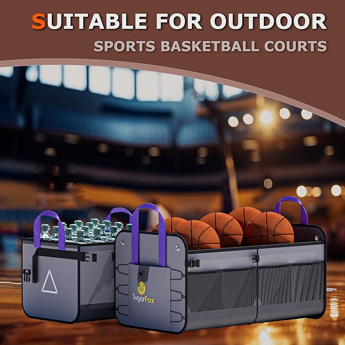 SugarFox Car Trunk Organizer SUV, 84L SUV Trunk Organizer – Waterproof Foldable Modular Trunk Organizer with Mesh Pockets, Non-Slip Base, Gray - M313