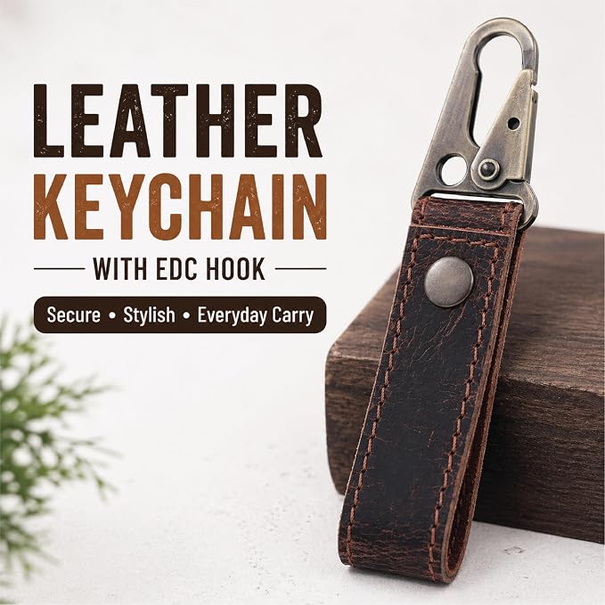 Genuine Leather Keychain with Belt Loop - Key Case Leather Tactical HK EDC Clip Fob Keychain Leathers Key Holder