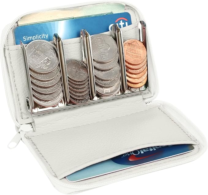 Leather looking Wallet with Metal Coin Sorter Trusty Coin Pouch Pocket Purse Or Car For Quick Change (white)