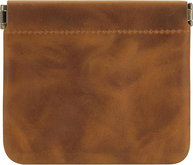 Jack&Chris Mini Coin Purse, Genuine Leather Small Coin Wallet, Leather Squeeze Coin Purse Pouch Change Holder For Men & Women, JC309