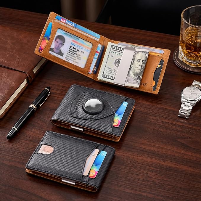 kinzd Slim Wallet with Money Clip RFID Blocking Minimalist Bifold Wallet for Men Genuine Leather Front Pocket Card Holder