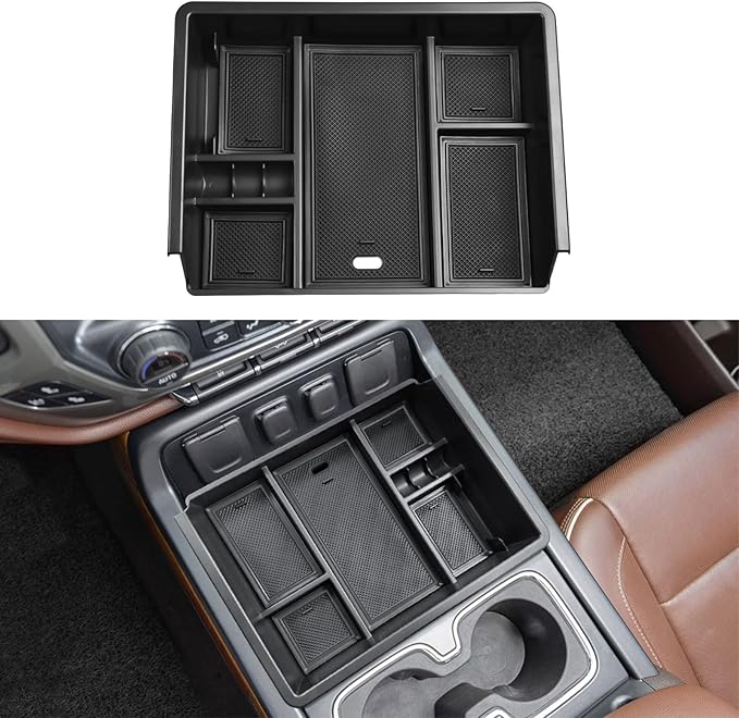 TACOBRO Full Center Console Organizer Compatible with 2014-2018 Sierra 1500 /Silverado 1500 Accessories 2015-2019 Silverado/Sierra 2500 3500HD Compartment Cover Insert Tray Storage, Black