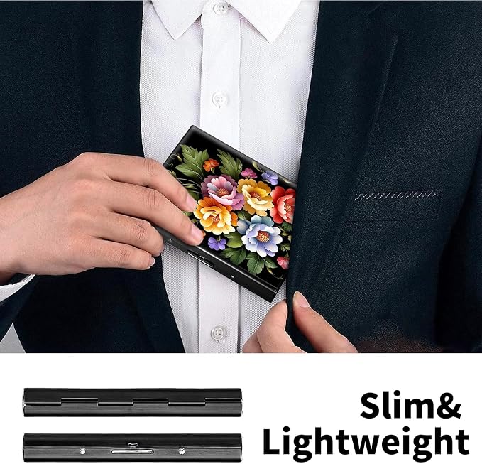 Metal Wallet, Credit Card Holder for Women Men Girls, RFID Blocking Aluminum Wallet Slim Hard Case, Mini Travel Wallet, ID Card Holder Business Card Case,Art Flowers