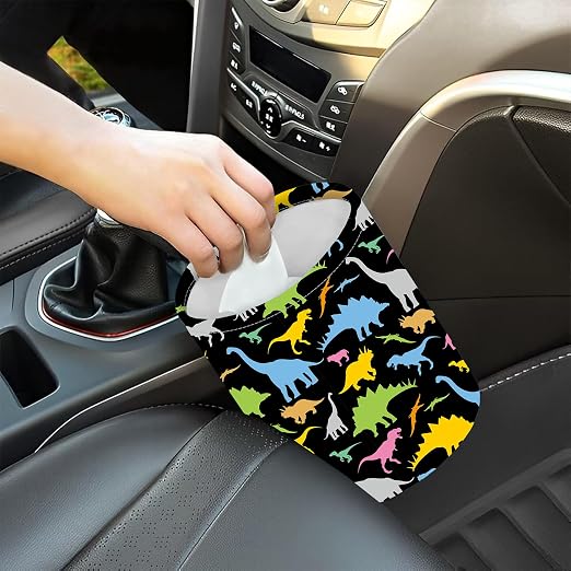 Car Garbage Bag Colorful Dinosaurs Mini Car Trash Bin Portable Collapsible Waterproof Rubbish Bag for Car Accessories Back Front Seat Cup Holder