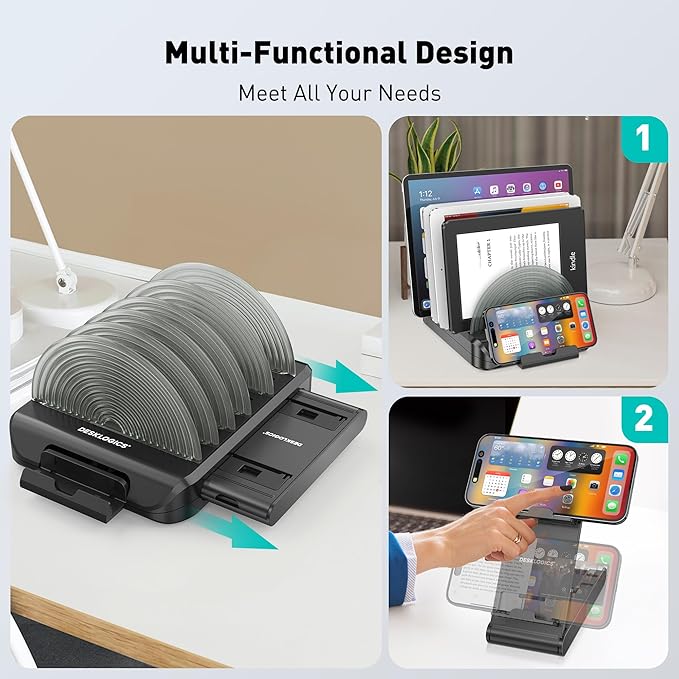 Vertical Laptop Stand Holder & Desk Organizer Rack - Adjustable Dock for MacBook, iPad, Phone (6-in-1 Multi Device Storage System with 360° Rotation)