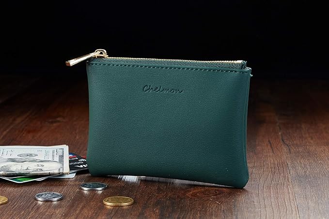 Chelmon Vegan Leather Coin Purse Pouch Change Purse With Zipper For Men Women