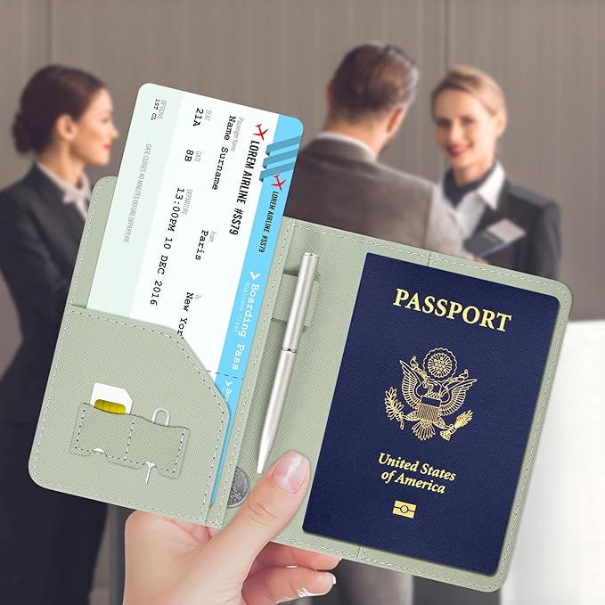 ACdream RFID BLOCKING Passport Holder Travel Wallet - Premium PU Leather Cover Passport Book with Card Holder, Pen Holder, Keep Organization, and Travel Essentials for Women and Men, Agave Green