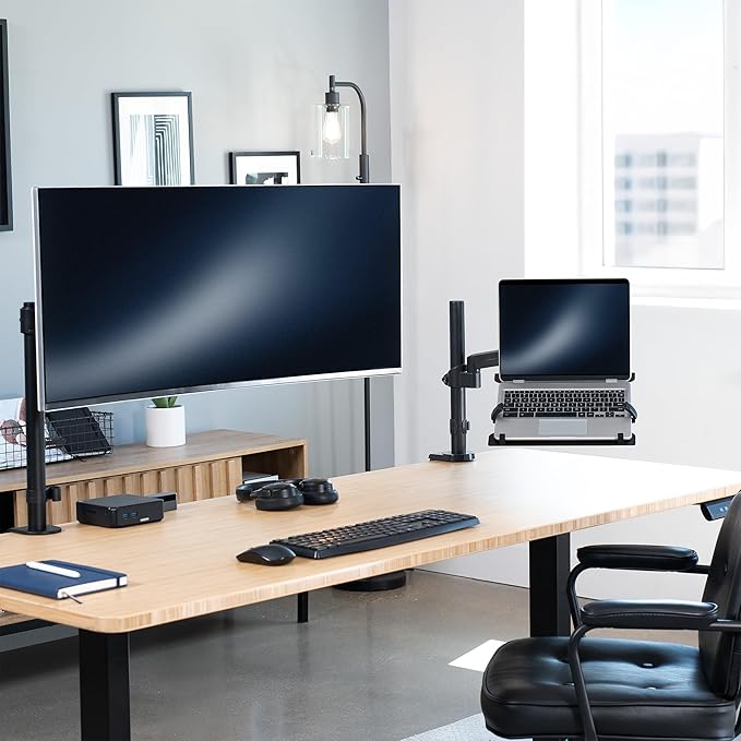 VIVO Universal Adjustable 10 to 15.6 inch Laptop Mount for Desk, Single Tension Arm VESA Notebook Stand with C-clamp and Grommet Options, Black, STAND-V101L