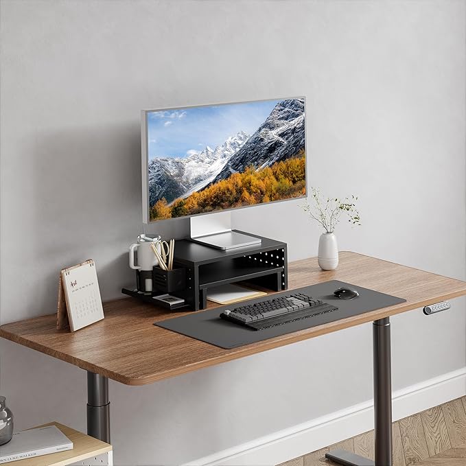 Kantek Pegboard Dual Monitor/Laptop Stand, 2 Ergonomic Platforms, Includes Accessories, Desk Organizer, Black MDF and Metal