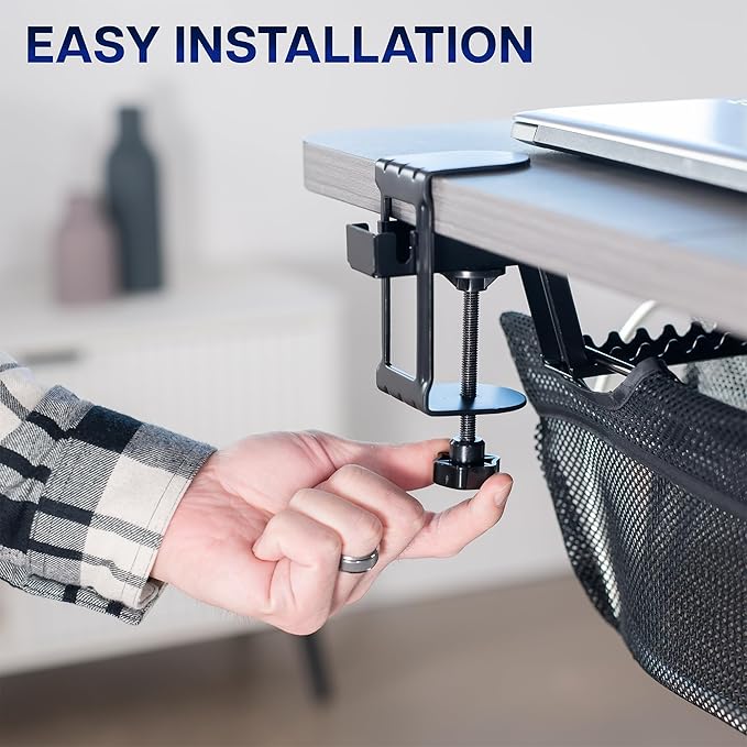 VIVO No Drill Clamp-on 55 inch Mesh Net Under Desk Cable Management Wire Organizer, Adjustable Home Office Standing Desk Cord Storage Sleeve, Black, DESK-AC55MH