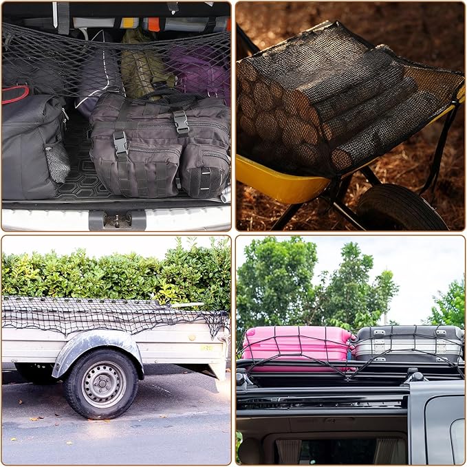 PATIKIL Truck Cargo Net, 24 x 16 Inch Polyester Adjustable Trunk Bed Net Stretchable Mesh Storage Organizer with 8 Hooks Universal for Pickup Trucks SUV Cars, Black