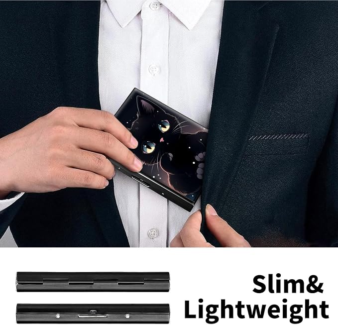 Metal Wallet for Women Men Girls, RFID Blocking Slim Aluminum Credit Card Holder, Mini Travel Wallet with Hard Shell, Lightweight ID & Business Card Case,Cute Black Cat