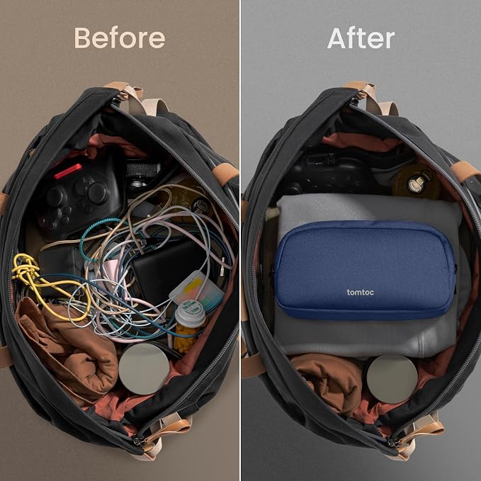 tomtoc Electronics Organizer Travel Case, Water Resistant Travel Bag Cable Organizer for Essentials, Tech Pouch Accessories Carry Storage for Cord, Phone, Cables, Airpods, USB Flash Drive, Daily Items