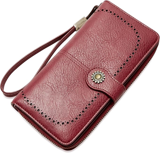 TFKGS Wallet for Women RFID Blocking Leather Large Capacity Card Holder Ladies Phone Clutch Travel Long Purse Wristlet | RFID Blocking, Leather, Large Capacity, Ladies, Travel