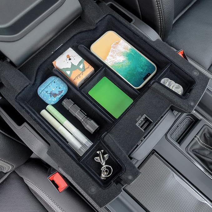 PIMCAR Center Console Organizer Upgrade Flocked Liner Interior Compatible with Dodge RAM 1500 2500 3500 2019-2025 2026 ABS Plastic Material Shell Armrest Box Insert Tray Accessories