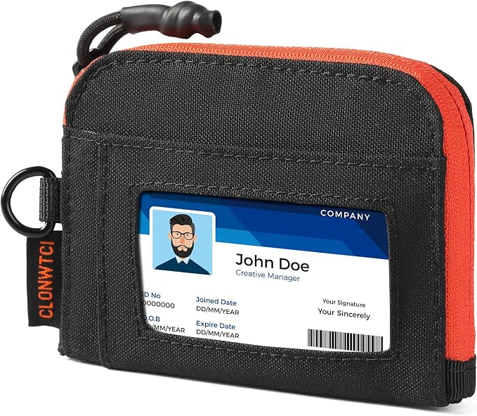 Coin Purse for Men, RFID Blocking 500D Nylon Small Wallet with Key Clip, Slim Front Pocket Card Holder, Zipper Coin Pouch & ID Window Organizer for Cards, Cash