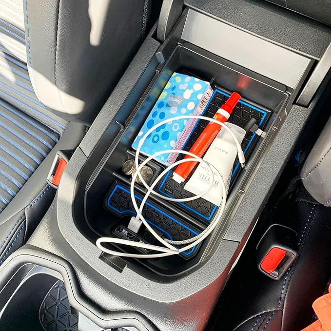 TACORBO Center Console Organizer Compatible with Toyota RAV4 2019 2021 2020 2022 2023 2024 2025 and 2021-2024 2025 RAV4 Prime Accessories, Armrest Secondary Storage Box Insert Tray, Blue Trim