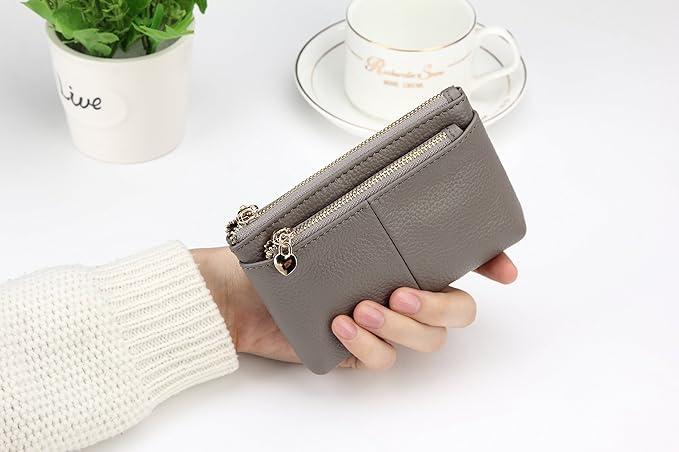 ZOOEASS Women Genuine Leather Zip Mini Coin Purse With Key Ring Triple Zipper Card Holder Wallet