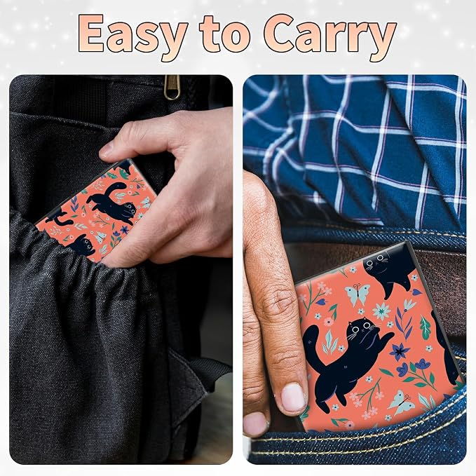 Slim Credit Card Holder, Black Cat Flowers RFID Blocking Metal Wallet for Men & Women, Aluminum Minimalist Hard Case Pocket-Sized Business Cards Organizer (Fits Up to 10 Cards)