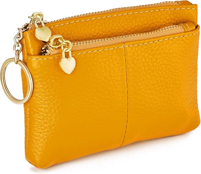 ZOOEASS Women Genuine Leather Zip Mini Coin Purse With Key Ring Triple Zipper Card Holder Wallet
