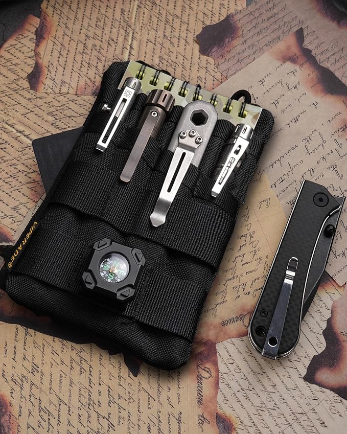 VIPERADE VE4 Tool Pouch, Nylon Pocket Organizer with 2 Pockets and 4 Small Tool Storage EDC Gears, Best Gift to Keep Organized, Hold Your Flashlight/Pocket Knife, Tactical Pen, Notebook