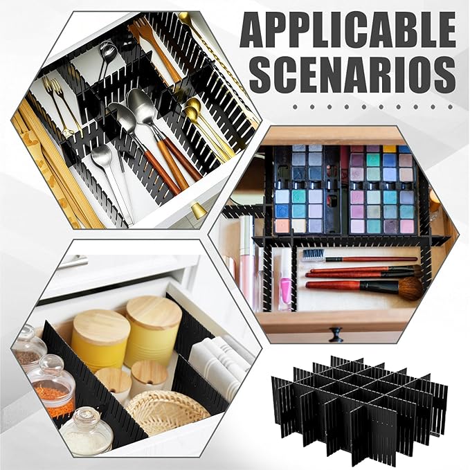 Blosssound 15 Pcs 5.12 Tall Drawer Divider Adjustable Drawer Organizer DIY Ultra Deep Storage Organizer Separator with Fixed Buckle for Underwear Socks Dormitory Office Kitchen Bedroom(Black)