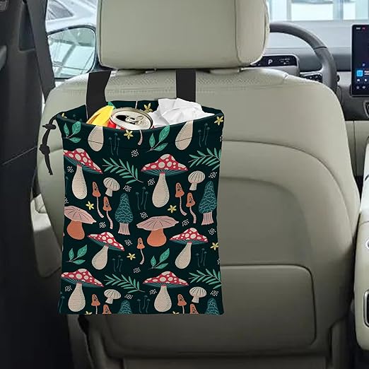 Car Trash Bag Mushroom Car Garbage Bag Hanging Car Trash Can for Back Seat with Drawstring