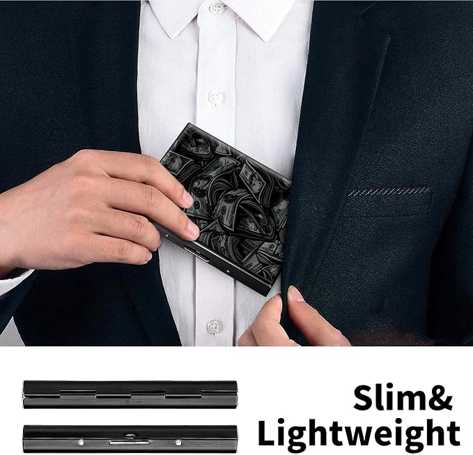 Metal Wallet for Women Men Girls, RFID Blocking Slim Aluminum Credit Card Holder, Mini Travel Wallet with Hard Shell, Lightweight ID & Business Card Case,Dollar Money Art