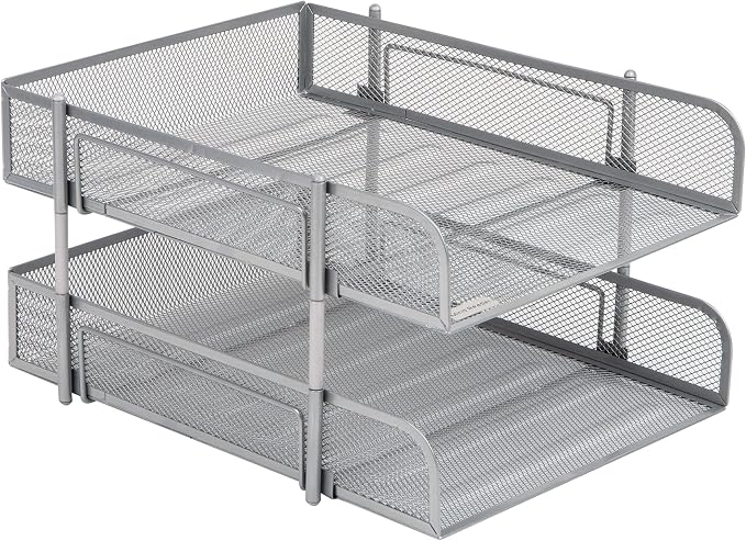 Mind Reader Stackable Paper Tray, Desktop Organizer, File Storage, Office, Metal Mesh, 2 Pc, Silver