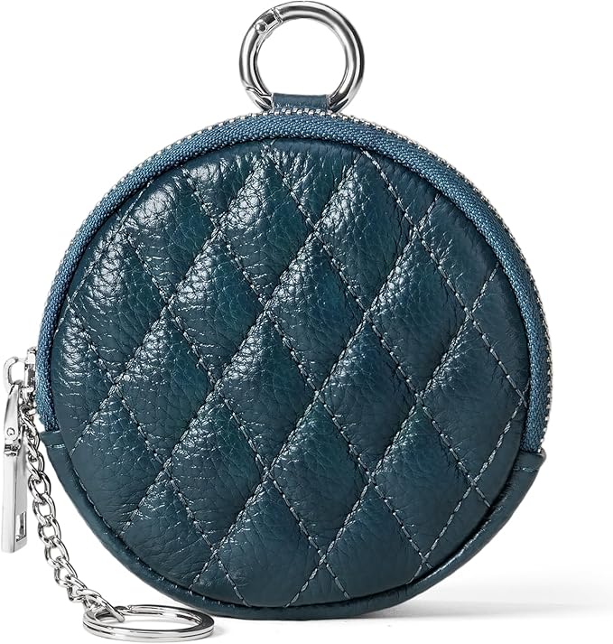 SENDEFN Leather Round Coin Purse for Women with Keychain Small Change Wallet Zipper Coin Pouch