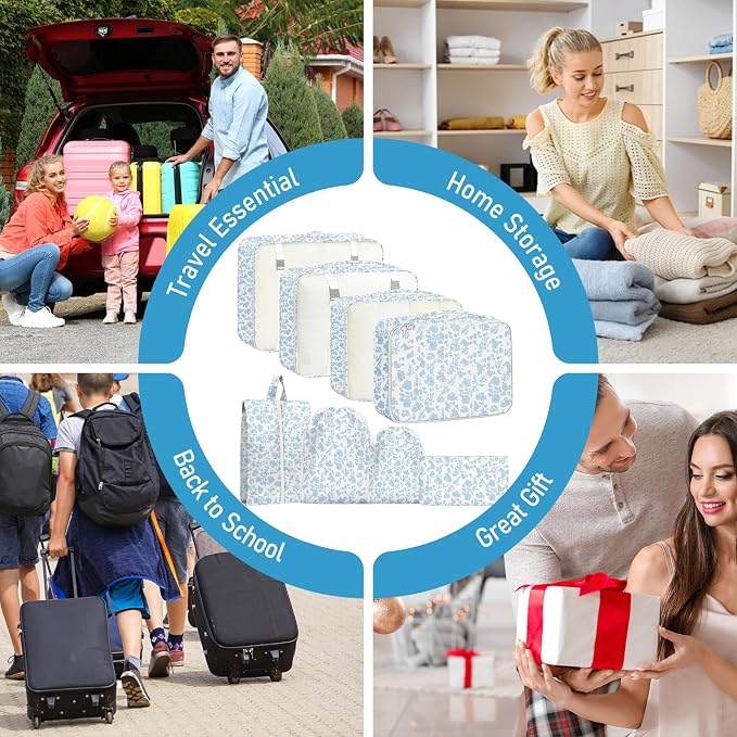 Packing Cubes for Travel - 8 Set Luggage Organizer Bags for Family, Mesh Breathable Packing Cubes for Suitcases Durable Travel Essentials Bags Set