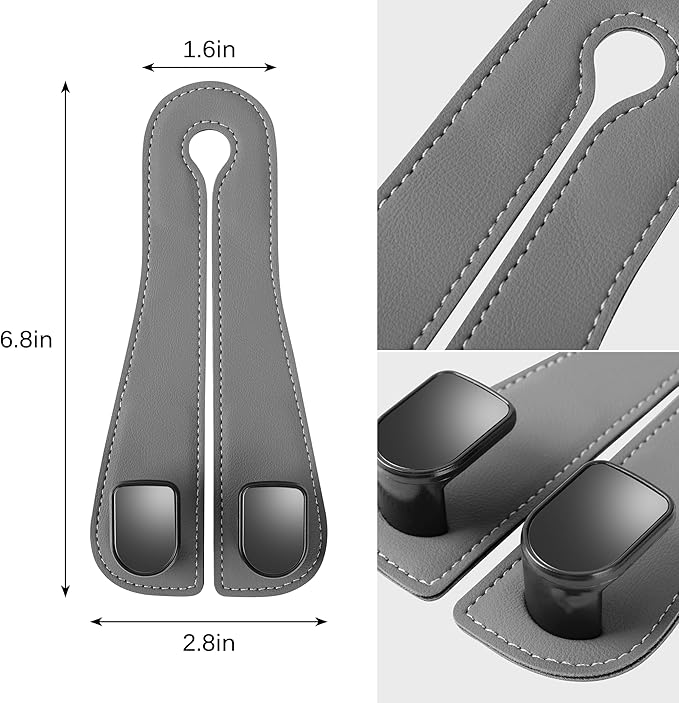 JOJOY LUX 2025 Automotive Seat Back Hooks,Leather Car Seat Hooks,Dual Headrest Organizer Hangers for Purses, Bags & Phones, 2 in 1 Car Headrest Hidden Hook for Tidy Organization,Pack of 2(Mocha)