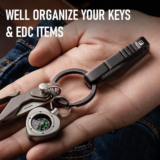 FEGVE Titanium Key Belt Clip with Key Ring, Belt Key Holder Key Chain Clip Black Keychain for Men