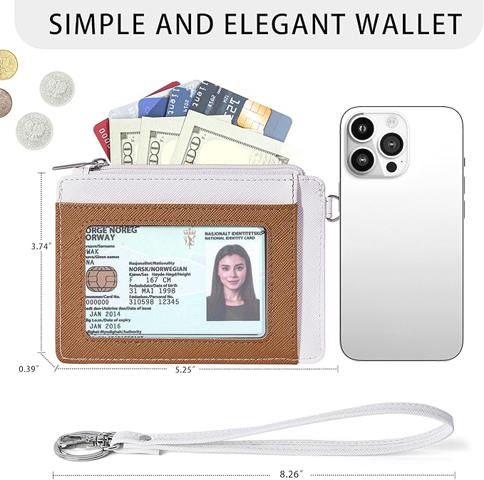 SEAVILIA Small Wallet for Women Slim Wristlet Keychain Wallets RFID Credit Card Holder With Zipper Pocket, ID Window (Beige&Brown)