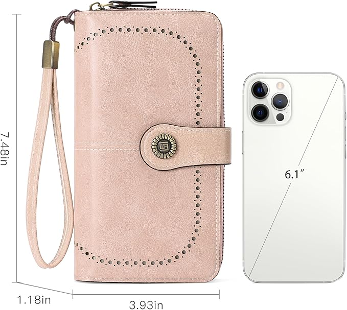 RNIEGA Womens Wallet Leather Billfold RFID Blocking Credit Card Holder Wristlet Wallets for Women Ladies Purses with Zipper Coin Pocket