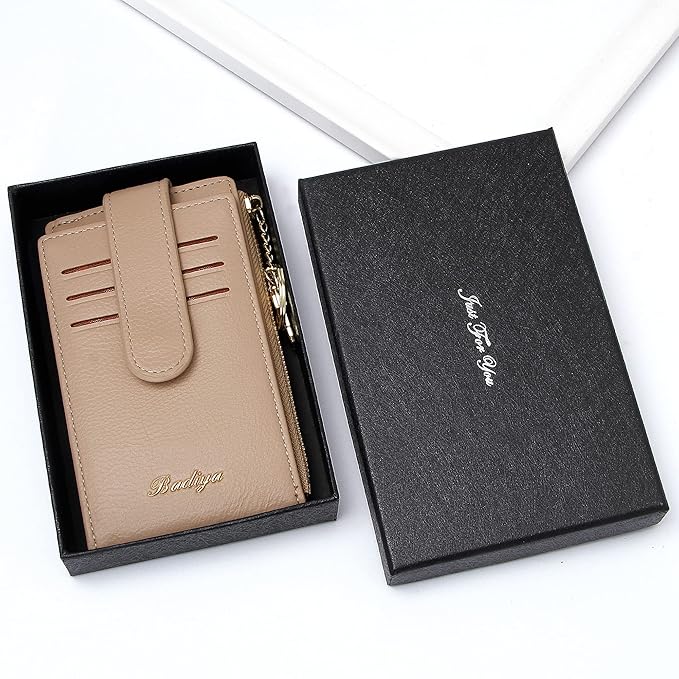 Badiya Slim Women Wallet RFID Blocking Bifold Compact 9 Card Slots Holder Wallets Soft Leather with Zipper Coin Pocket 2 ID Window
