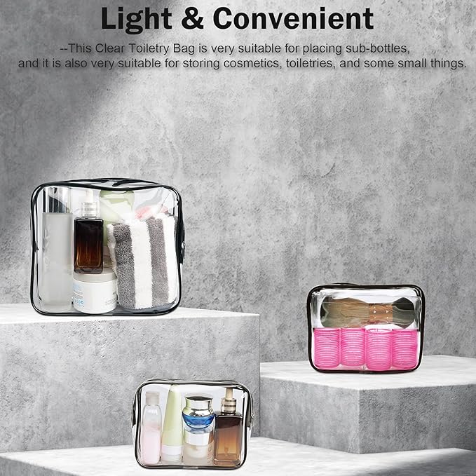 Cosywell Clear Toiletry Bag Quart Size Bag Travel Makeup Cosmetic Bag PVC Toiletries Cosmetic Pouch for Women Men 3PCS (2M+2S)