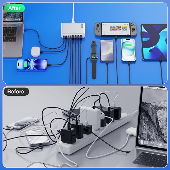 USB C Charger 430W USB C Charger Block, 8-Ports GaN IV Fast Charging Station Hub,PD 100W Laptop Charger Adapter,for MacBook Pro/Air/iPad/iPhone16/15/14/Apple Watch/DELL/Samsung for Home Office