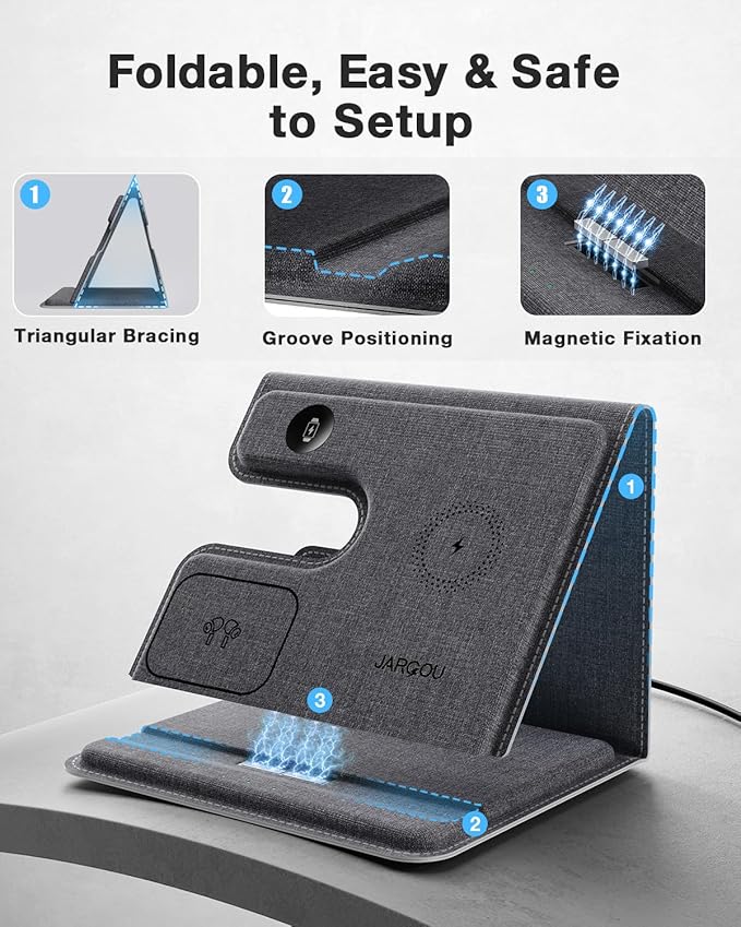 3 in 1 Charging Station for Apple, Charging Station for Multiple Devices for Apple, Wireless Charger for iPhone 17 Air 16e16 15 14 13 12 11 X 8 Series, for Apple Watch, for AirPods(Foldable)