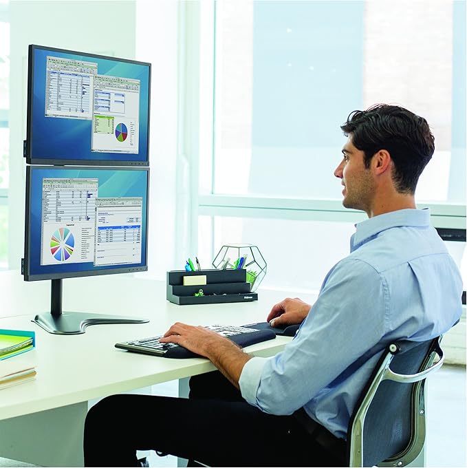 Fellowes 8044001 Professional Series Free-Standing Stacked Monitor Mount, Adjustable Computer Monitor Stand for 2 Monitors with Dual Monitor Arms, 32 Inch Monitor Capacity
