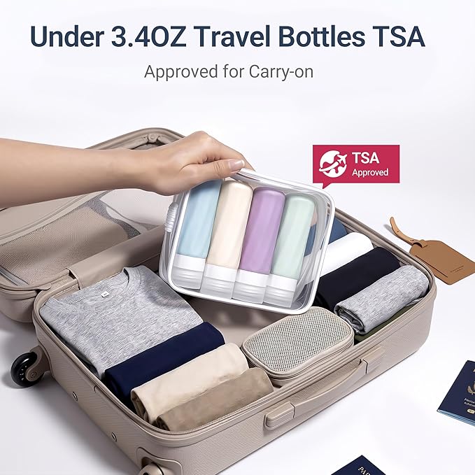 16 Pack Travel Bottles for Toiletries, TSA Approved 3oz Leak Proof Refillable Silicone Squeezable Containers Kit for Shampoo Lotion Conditioner with Toiletry Bag