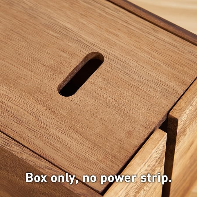 Acacia Wood Cable Management Box, Wooden Cord Hider & Organizer for Power Strip, Electrical Hiding, TV Wires, Desk & Floor Cables - Office Under Desk Cable Storage Box for Wire