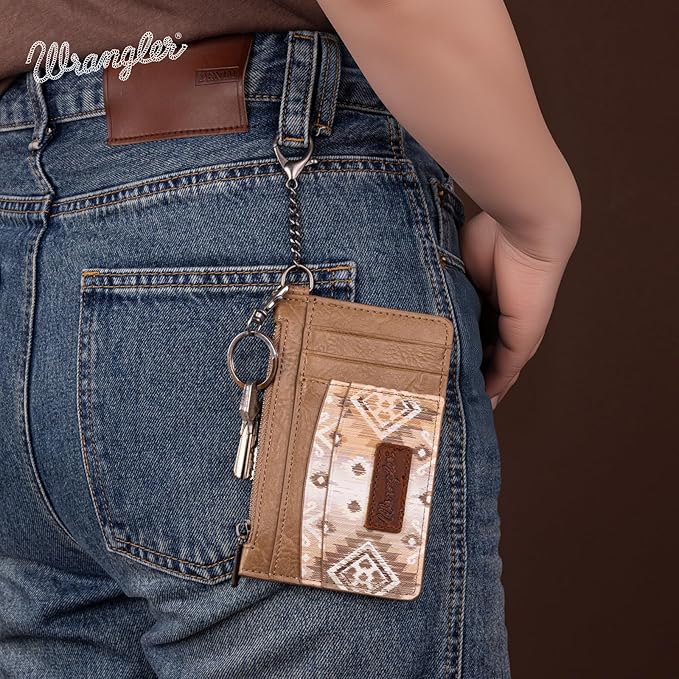 Montana West X Wrangler Aztec Credit Card Holder for Women Slim Keychain Wallet Small Wallet Women Ladies Female Cards & ID Cases with Keychain Wristlet Strap