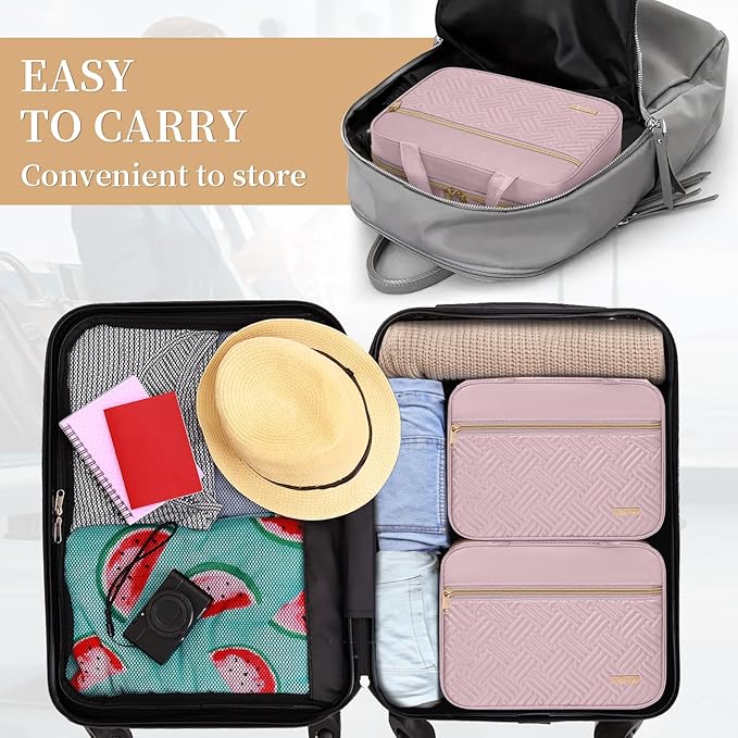 Travel Toiletry Bag for Women & Men Water Resistant Makeup Bag with Hanging Hook Portable Travel Organizer for Travel Accessories, Travel-Sized Shampoo, Toiletries (Large-Pink)
