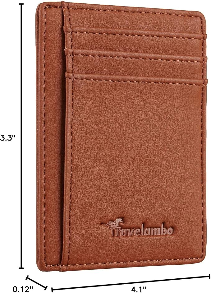 Travelambo Front Pocket Minimalist Leather Slim Wallet RFID Blocking Medium Size