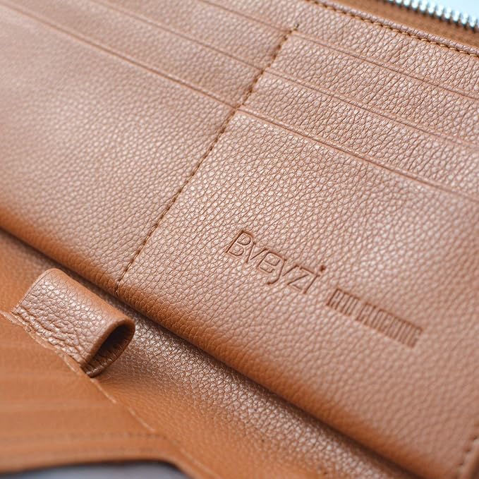 Bveyzi Women RFID Blocking Wallet Leather Zip Around Phone Clutch Large Capacity Ladies Travel Purse Wristlet | RFID Blocking, Zip Around, Large Capacity