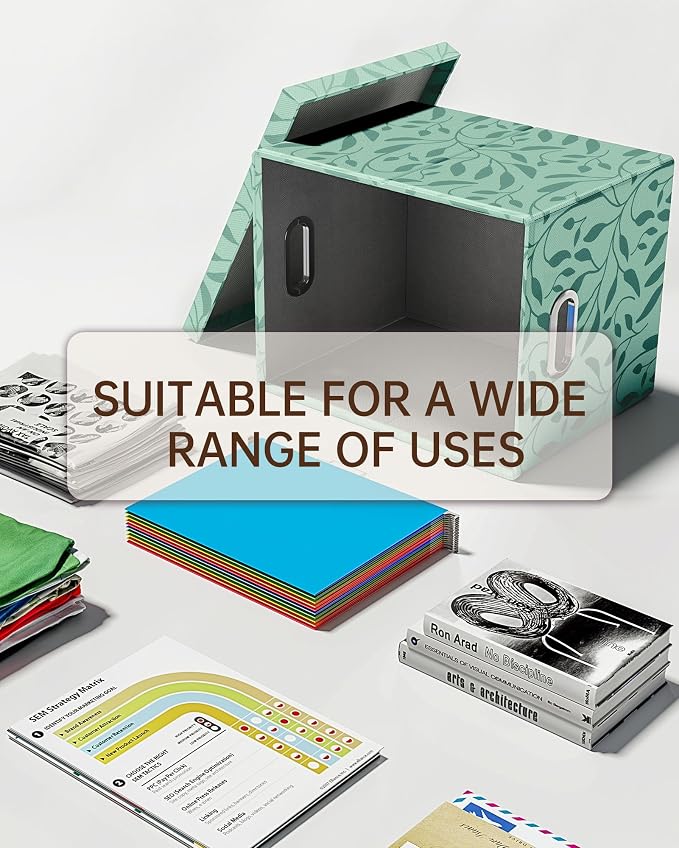 Oterri 2 Pack File Storage Organizer, Document Organizer, Portable File Box with Lid, Fit for Letter/Legal File Folder Storage,Leaf Green-Box only