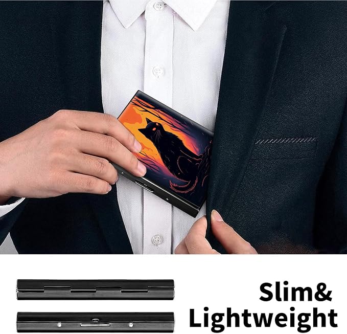 Metal Wallet, Credit Card Holder for Women Men Girls, RFID Blocking Aluminum Wallet Slim Hard Case, Mini Travel Wallet, ID Card Holder Business Card Case,Art Black Cat