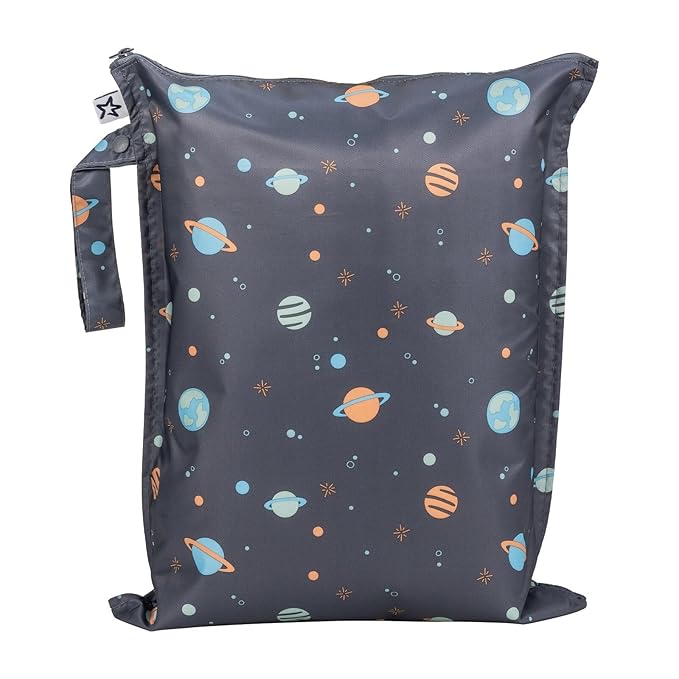 Tiny Twinkle Mess Proof Wet Bags | 1-Pack Reusable Waterproof Wet Bags for Swimsuits | Baby Clothes | Travel & Diaper Bag (Space)